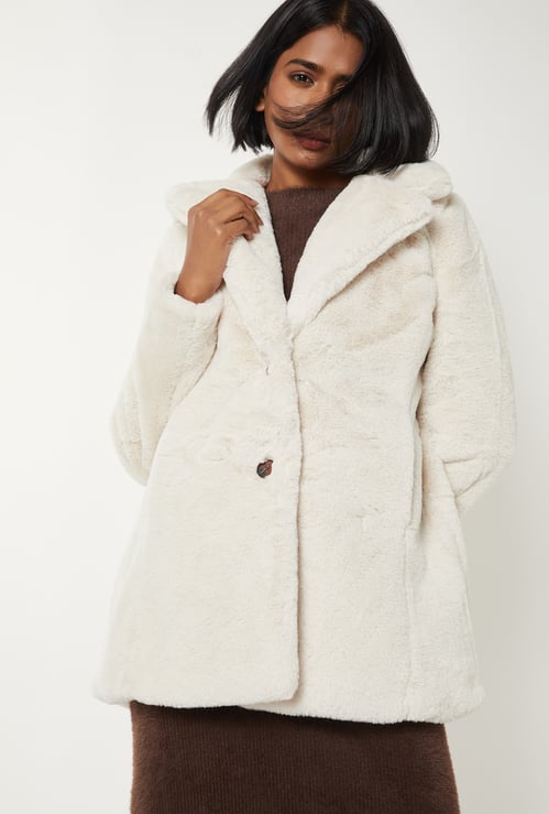 Women Solid Faux Fur Jacket