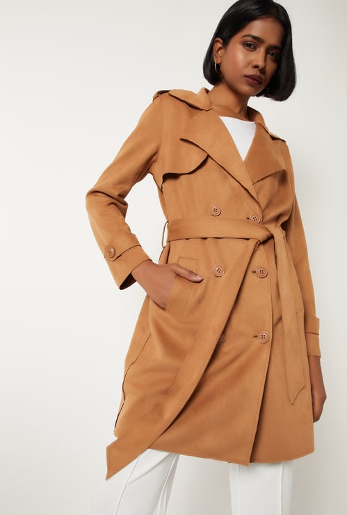 Buy Women Textured Trench Coat Online at just Rs. 2999.0