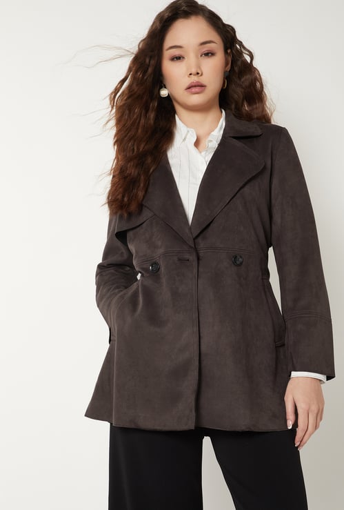 Women Suede Longline Overcoat