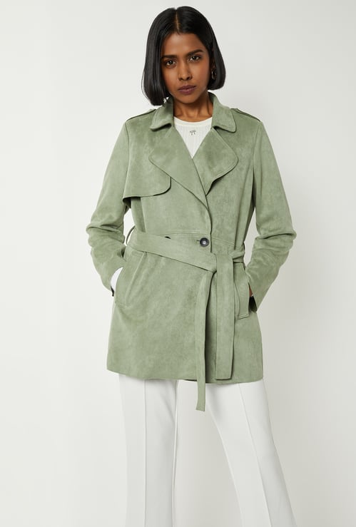 Women Suede Longline Overcoat