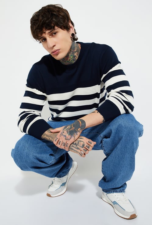 URB_N Men Knit Striped Sweater