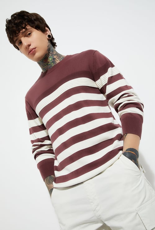 URB_N Men Knit Striped Sweater