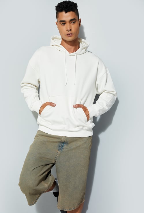 URB_N Men Solid Oversized Hooded Sweatshirt