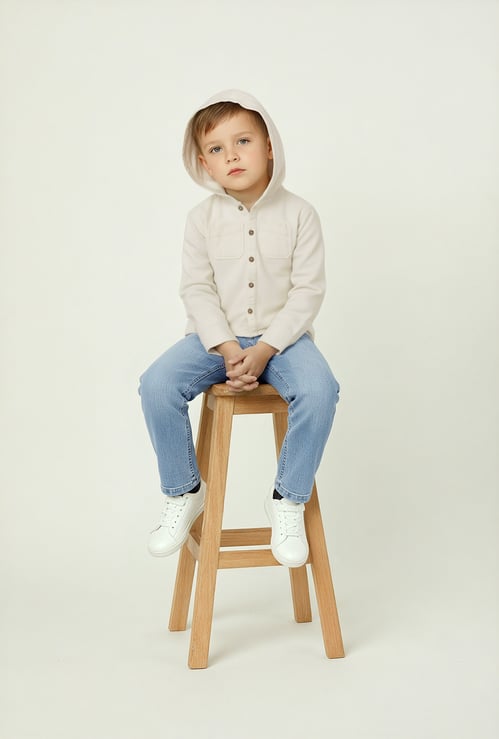 Boys Solid Hooded Oversized Shirt