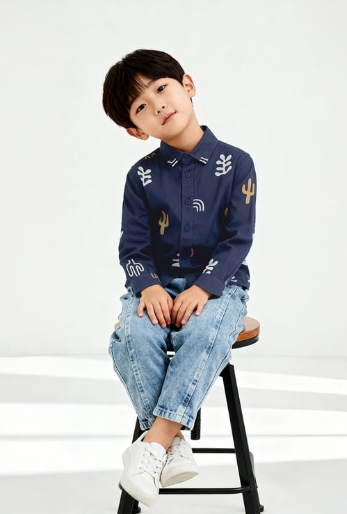 Boys Printed Oversized Shirt