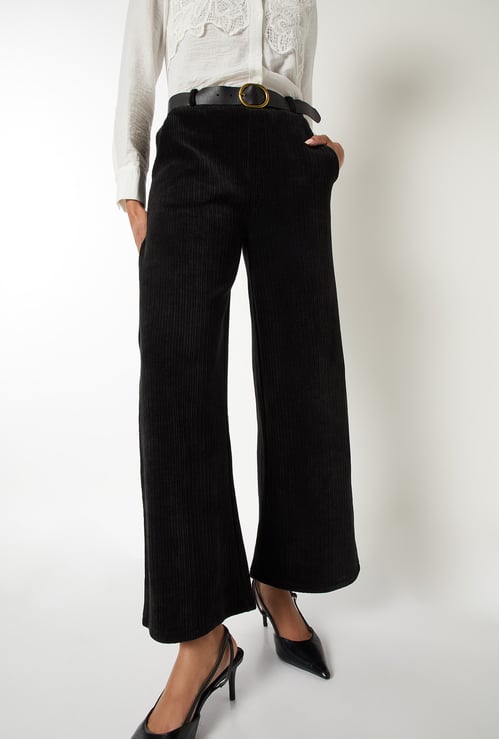 Women Pleated Wide Leg Corduroy Trousers