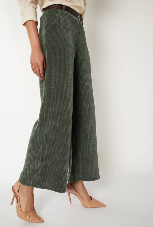 Women Pleated Wide Leg Corduroy Trousers