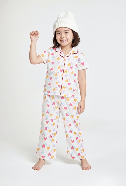 Girls Heart Print PJ Set