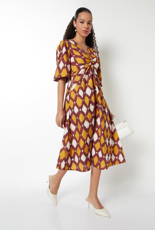 Women Printed Knotted A-line Dress