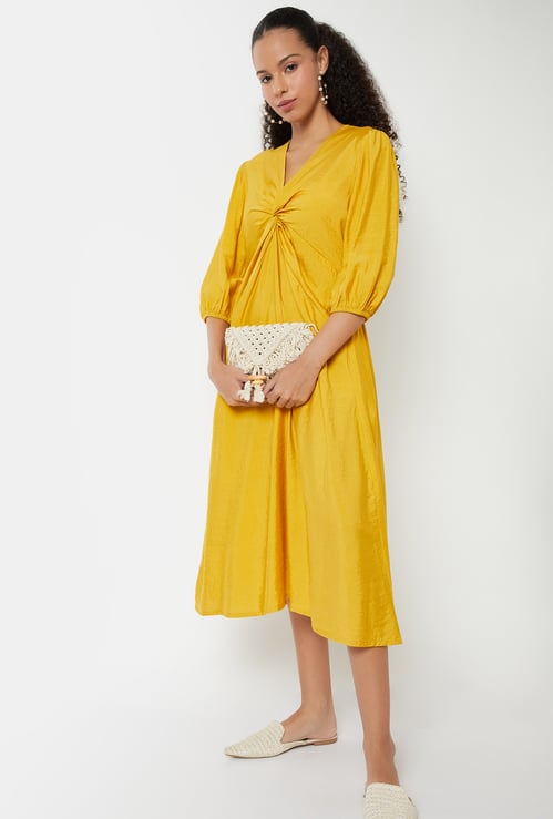 Women Textured A-line Midi Dress