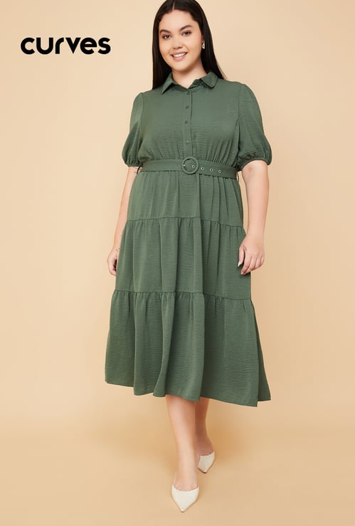 Women Textured Tiered Midi Dress