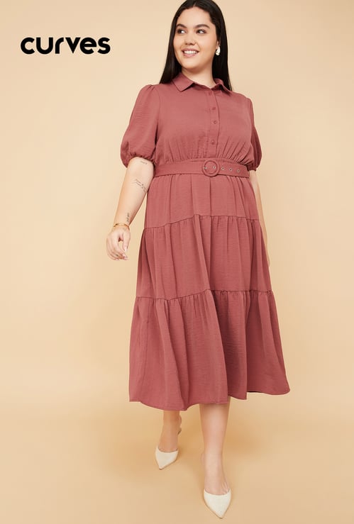 Women Textured Tiered Midi Dress