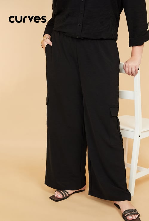 Women Textured Wide Leg Cargos