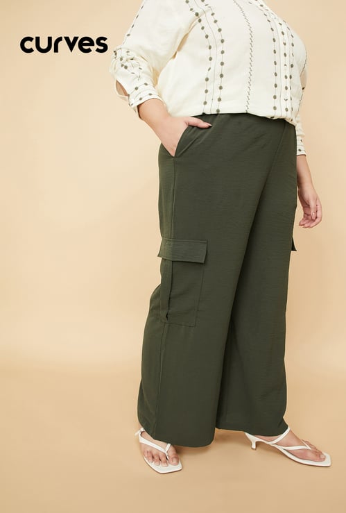 Women Textured Wide Leg Cargos