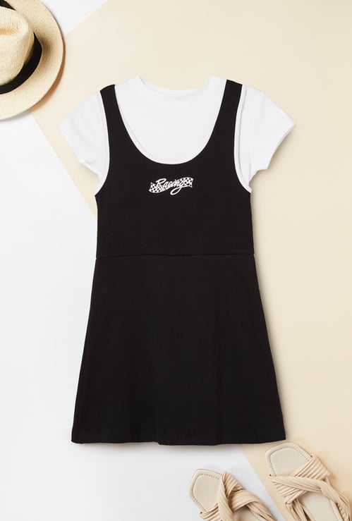 Girls Printed Dress with T-shirt