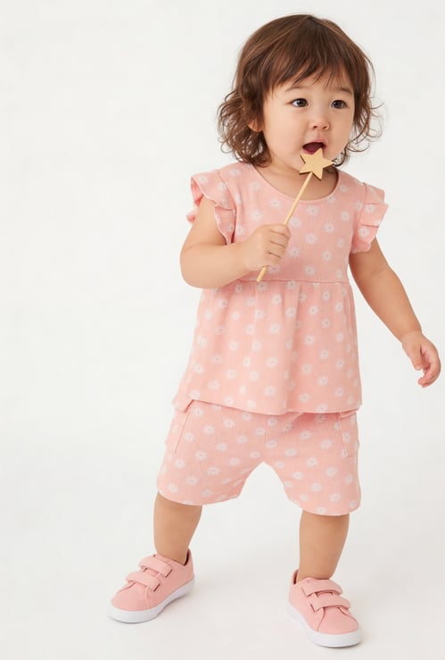 Girls Floral Print Shorts Set