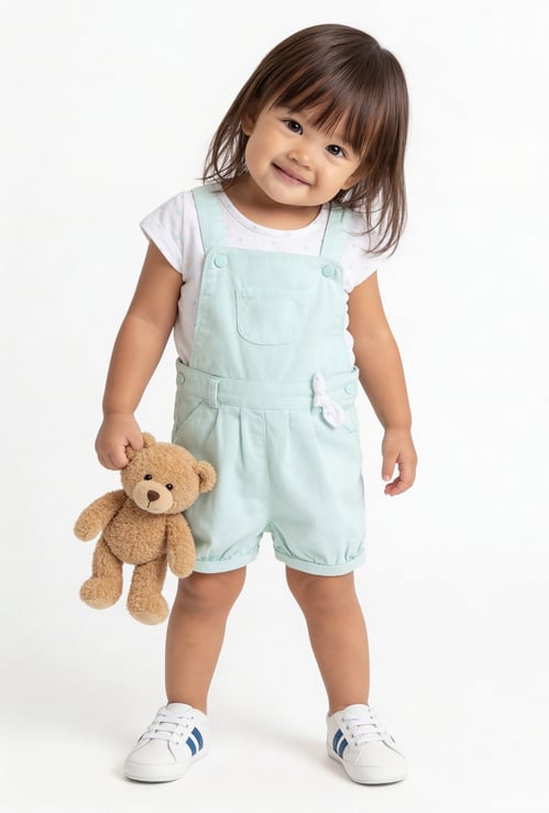 Girls Solid Dungarees Set