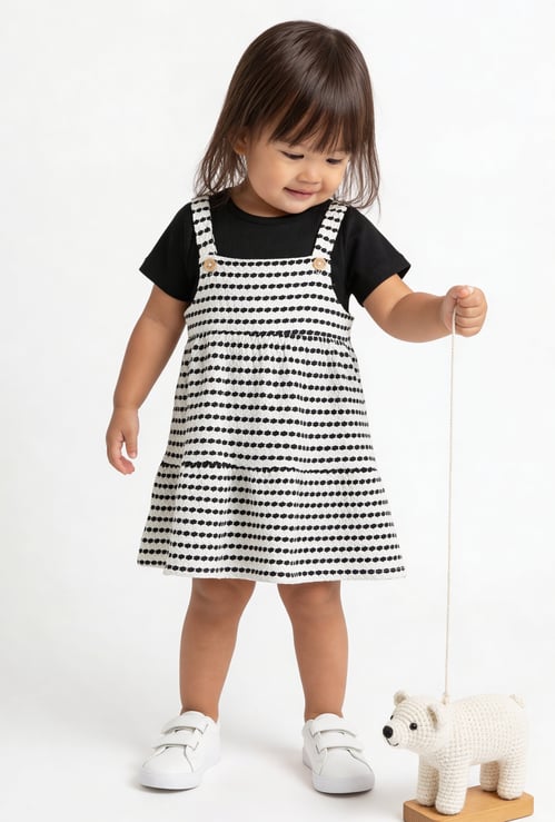 Girls Printed Pinafore Dress with T-shirt