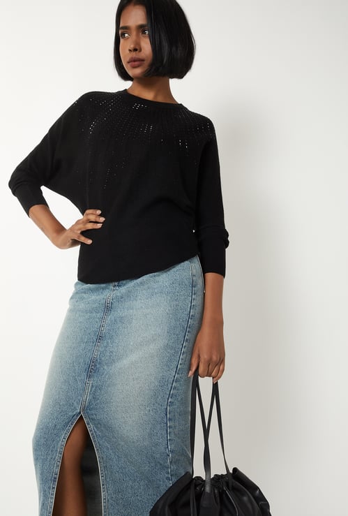 Women Embellished Knit Sweater