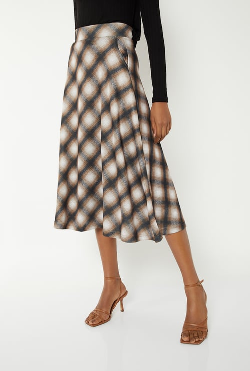 Women Checked A-line Midi Skirt