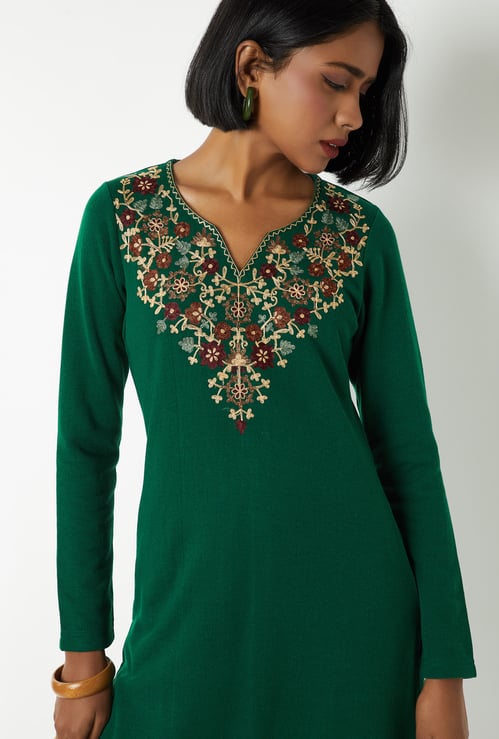 Women Embroidered Winter Kurta
