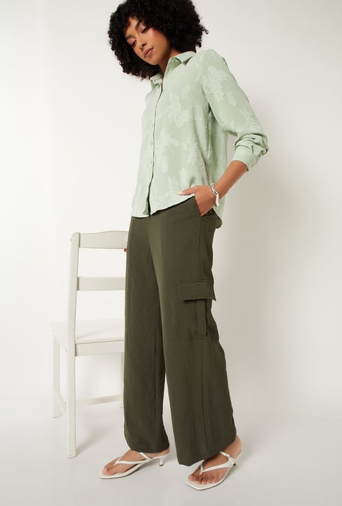 Women Textured Wide Leg Cargos