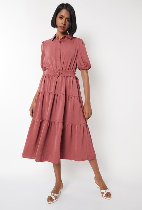 Women Textured Tiered Midi Dress
