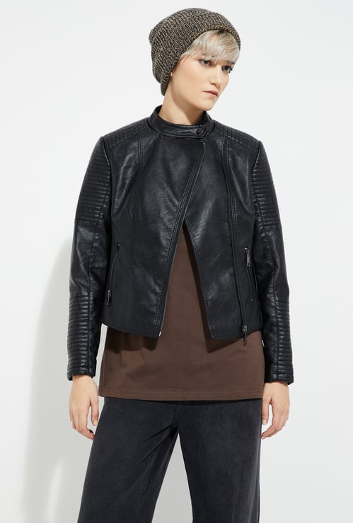 ALAYA F x URB_N Women Textured Biker Jacket