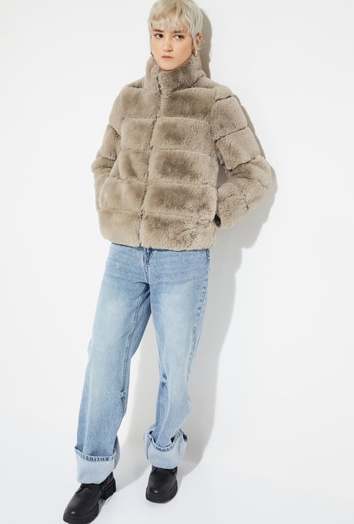 Women Faux Fur Padded Oversized Jacket