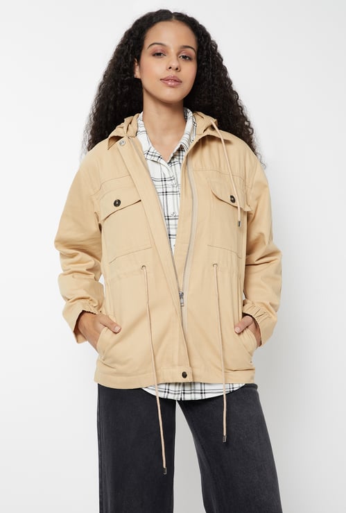 Women Solid Hooded Jacket