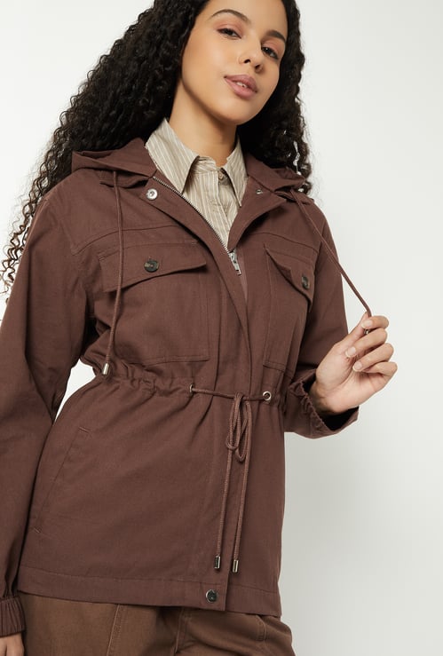 Women Solid Hooded Jacket