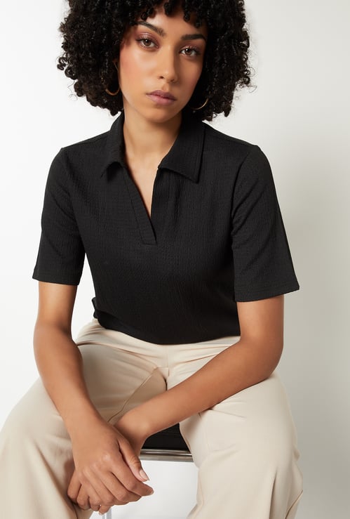 Women Textured Polo T-shirt