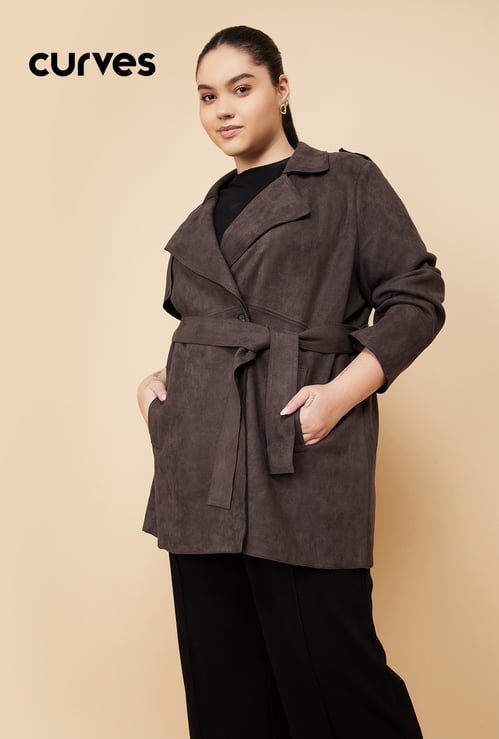 Women Suede Longline Overcoat