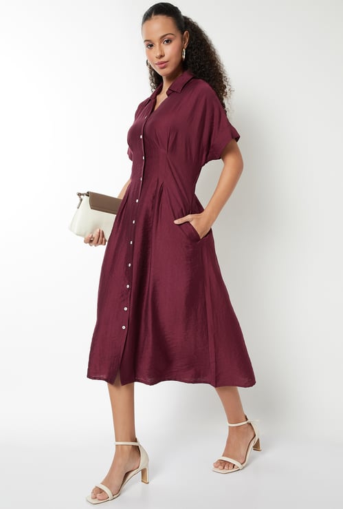Women Solid A-line Midi Dress