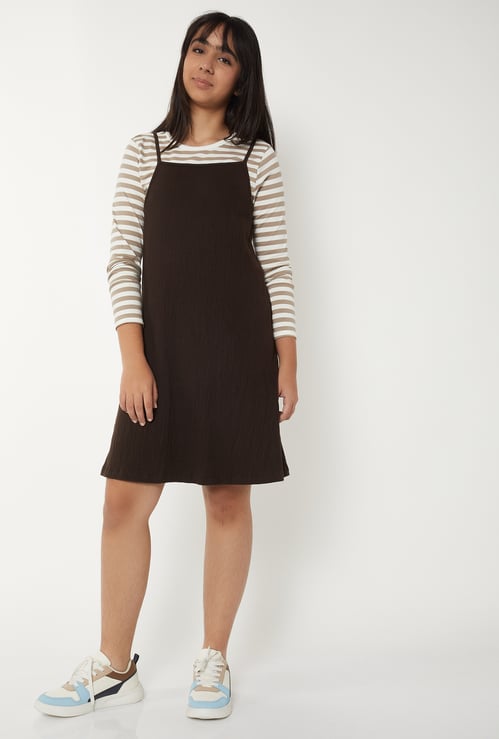 Girls Solid Dress with T-shirt