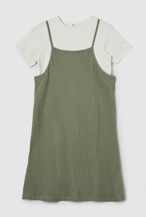 Girls Textured Dress with T-shirt