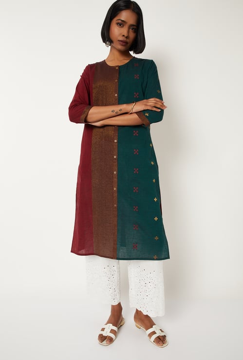 Women Colourblock Straight Kurta