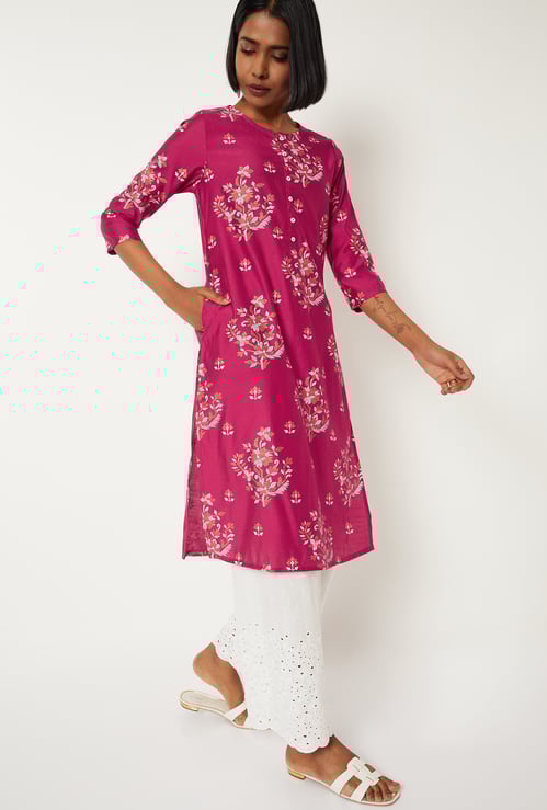 Women Woven Design Straight Kurta