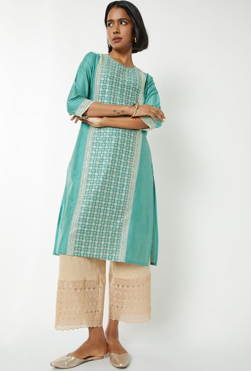 Women Embroidered Straight Kurta