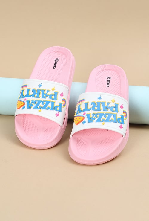 Girls Text Print Sliders