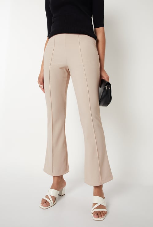 Women Ribbed Kick Flare Trousers