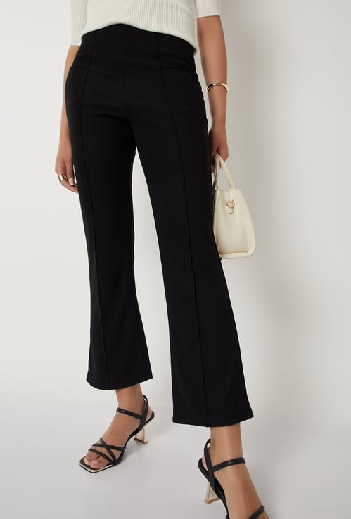 Women Ribbed Kick Flare Trousers