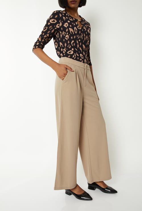 Women Solid Wide Leg Trousers