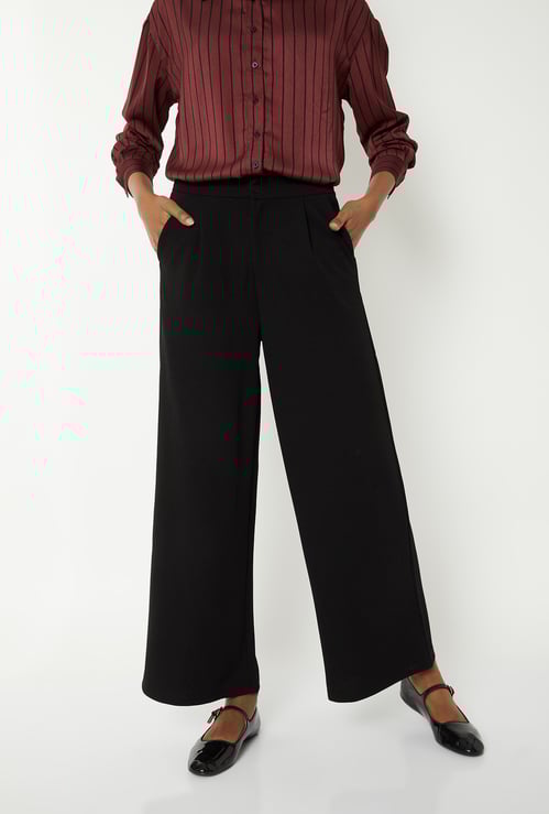 Women Solid Wide Leg Trousers