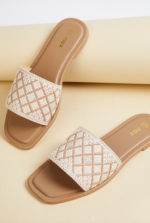 Women Embroidery Open-Toe Flats