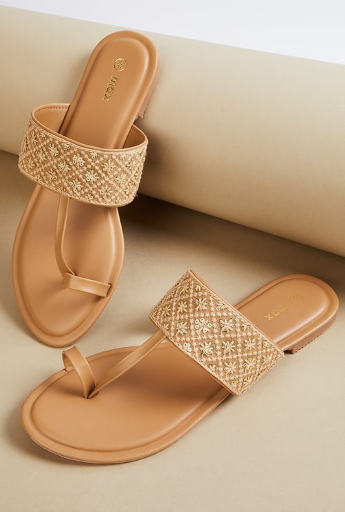 Women Embroidered One Toe Flats