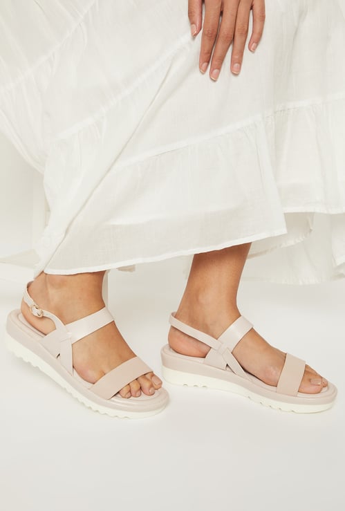 Women Solid Double Strap Wedges