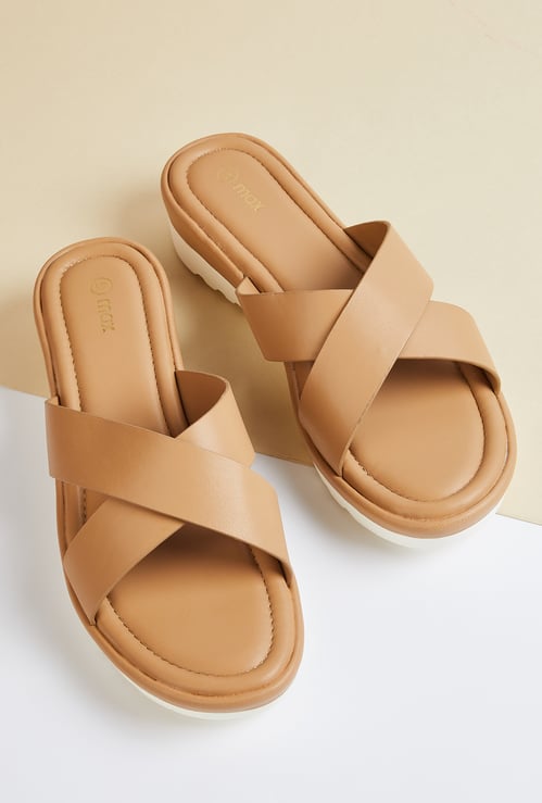 Women Colourblock Cross Strap Platforms