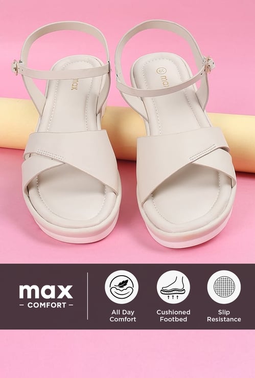 Women Solid Ankle Strap Wedges