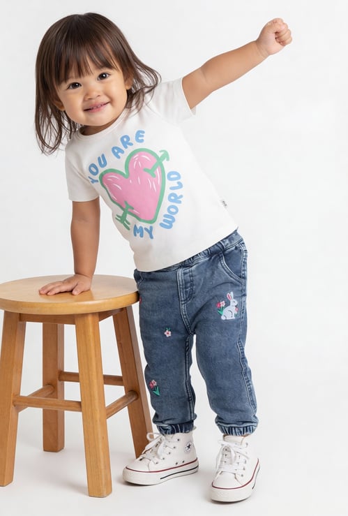 Girls Embroidered Denim Joggers